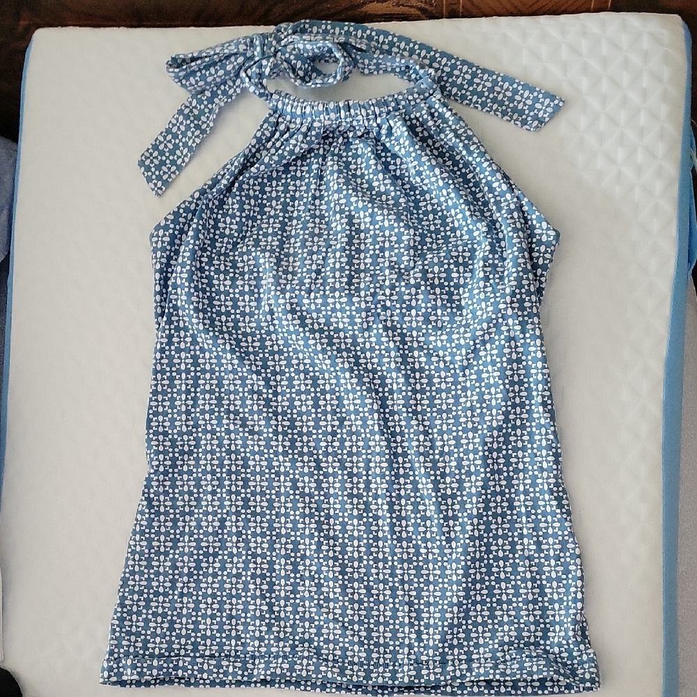 EUC Banana Republic Navy Geometric Halter Tank Top - Slate Blue And White